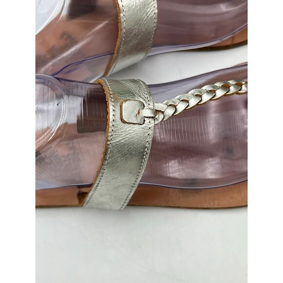 Ancient Greek Leather Melpomeni Platinum Silver Braided Thong Sandals Sz 40/9 - Picture 5 of 8